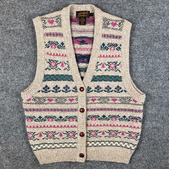 Eddie Bauer Sweaters - VTG Eddie Bauer Cardigan Sweater Vest Womens M* Fair Isle Hearts Grandma Cottage